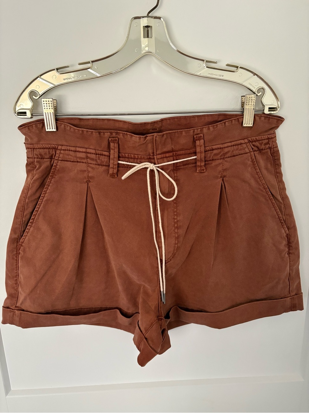 PAIGE Carly Pleated Paper Bag Shorts Vintage Mocha Bisque NWOT- Size 30